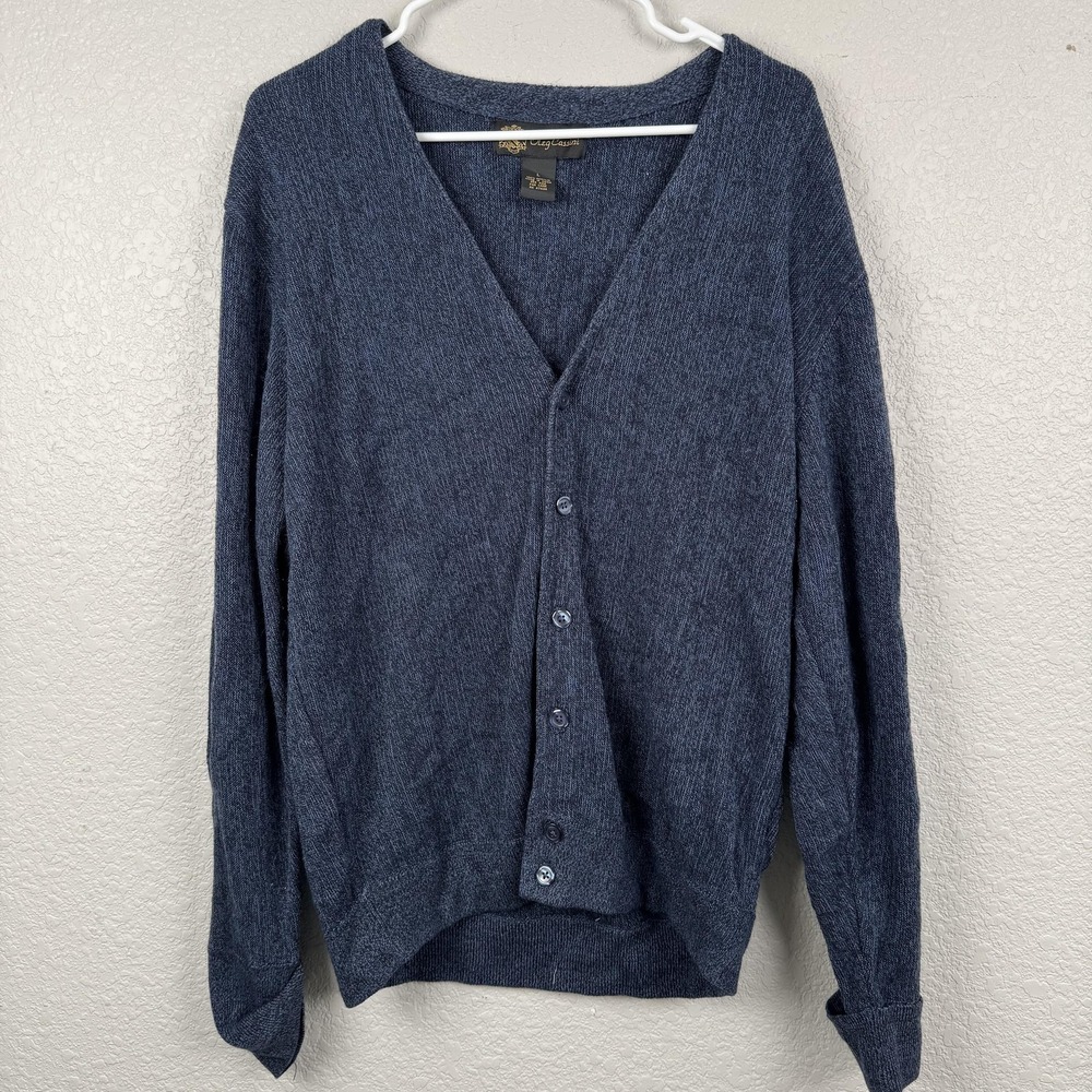 Oleg Cassini Sweater Cardigan Mens Large Blue V Neck Button Front Heather Knit